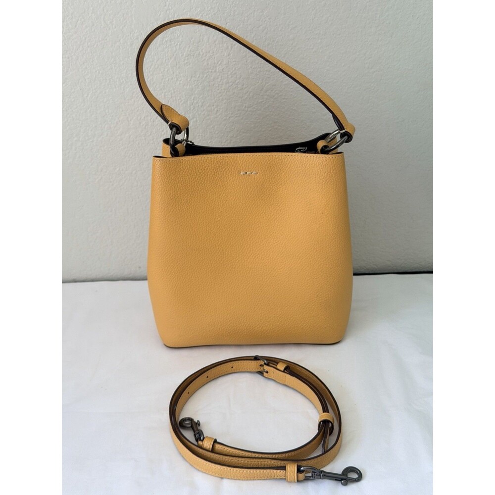 Coach Small Town Bucket Bag Mustard Yellow Pebble Leather Crossbody Shoulder - Picture 2 of 6